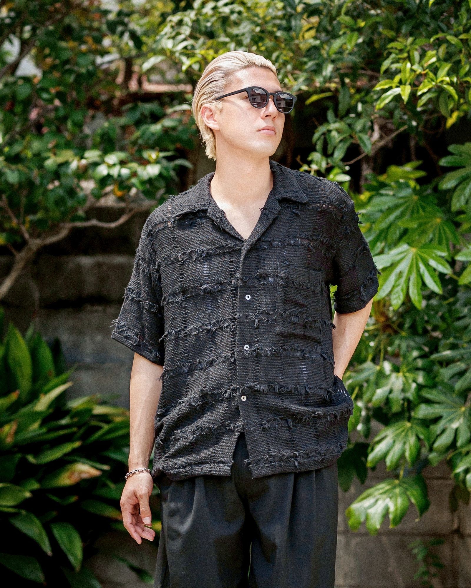 YOKE FRINGE CHECK TWEED OPEN COLLAR SHIRT 新作発売！
