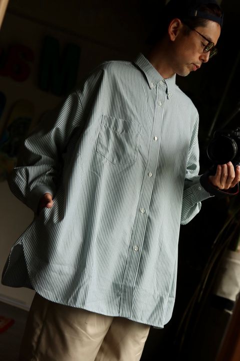 FreshService DRY OXFORD CORPORATE L/S B.D. SHIRT"GREEN STRIPE"スタイル