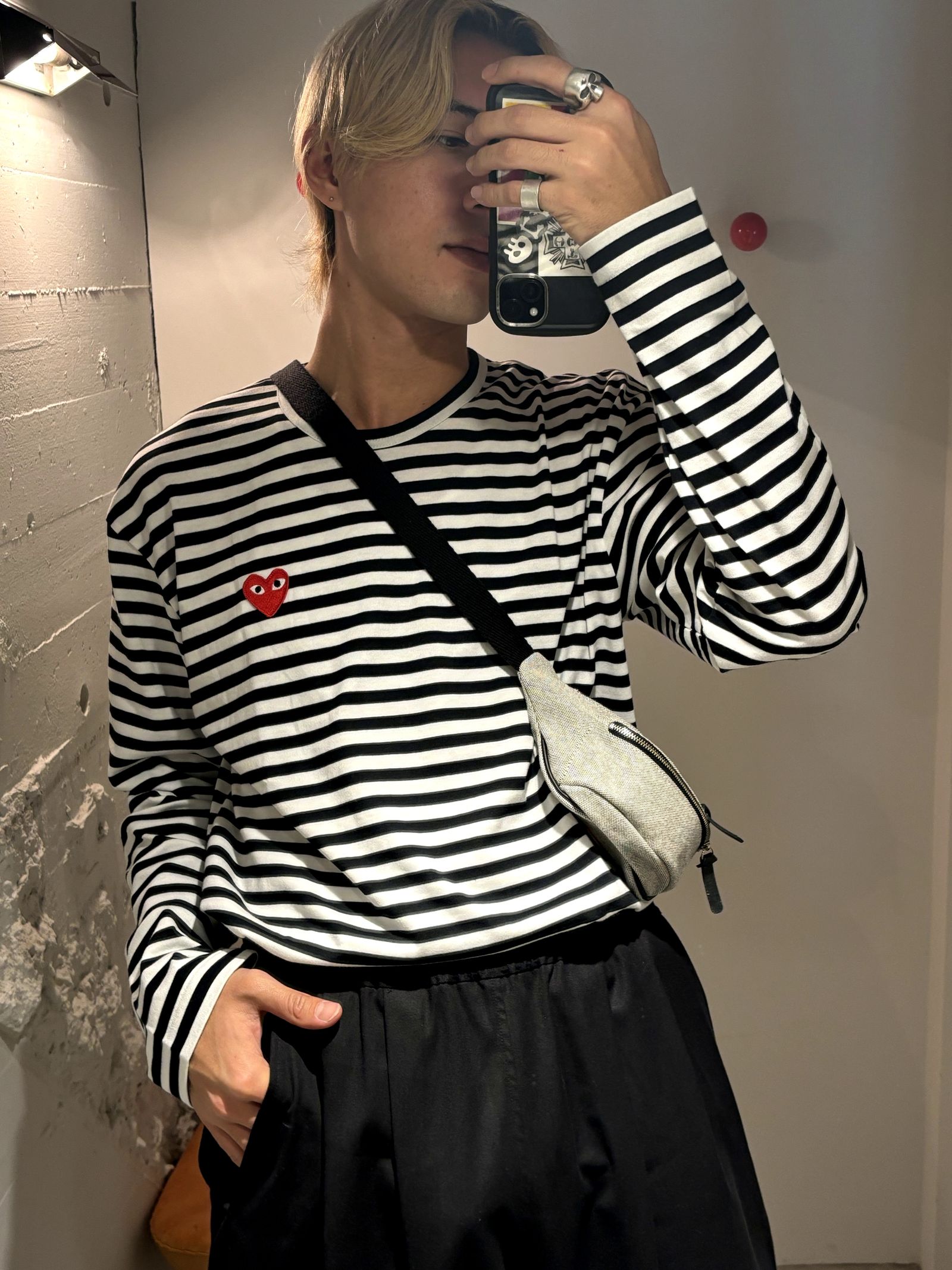 PLAY COMME des GARCONS ボーダー 半袖Tシャツ プレイ☆コムデギャルソン☆白×紺 ボーダー半袖Tシャツ PLAY L