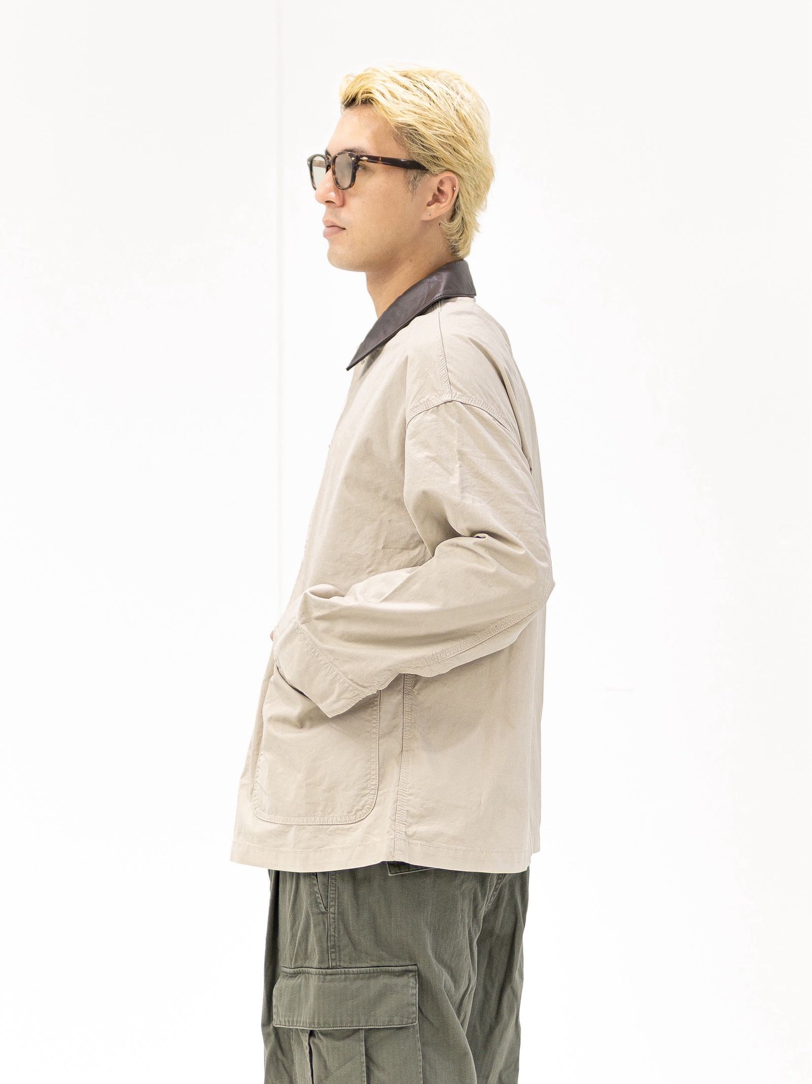 フレッシュサービス COTTON CANVAS LEATHER COLLAR WORK JACKET (BEIGE) MARKスタイル