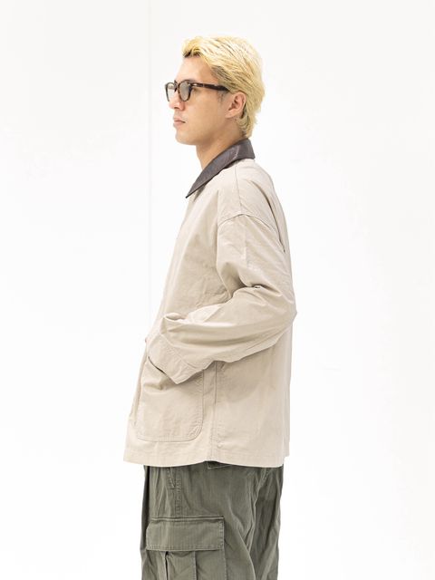 フレッシュサービス COTTON CANVAS LEATHER COLLAR WORK JACKET (BEIGE) MARKスタイル
