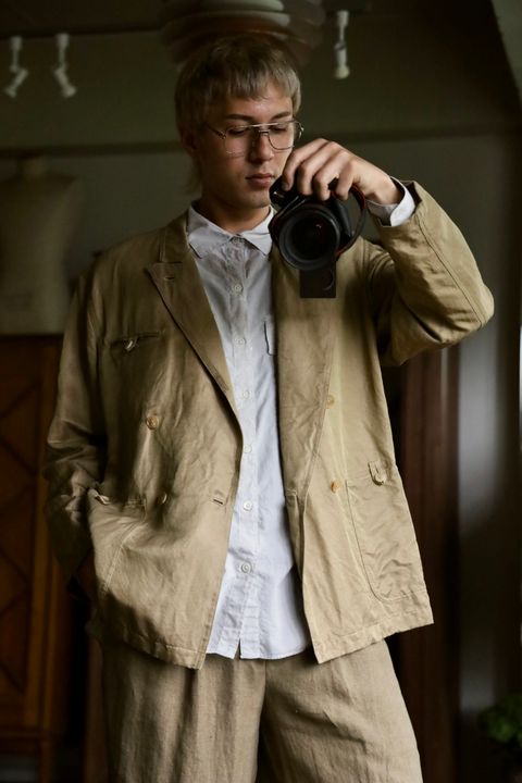 YOKE Linen Silk Kersey Double Breasted Blezer PICK UP STYLE