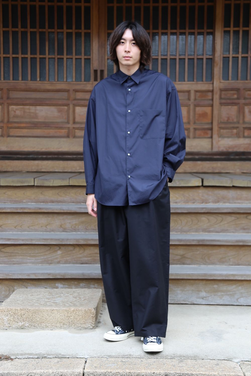 Graphpaper Broad L/S Oversized Regular Collar Shirt(GM203-50110B)NAVY  style.2020.7.12. | 1082 | mark