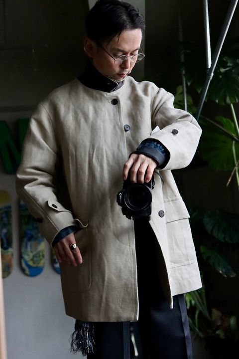 A.PRESSE Linen Half Coatスタイル