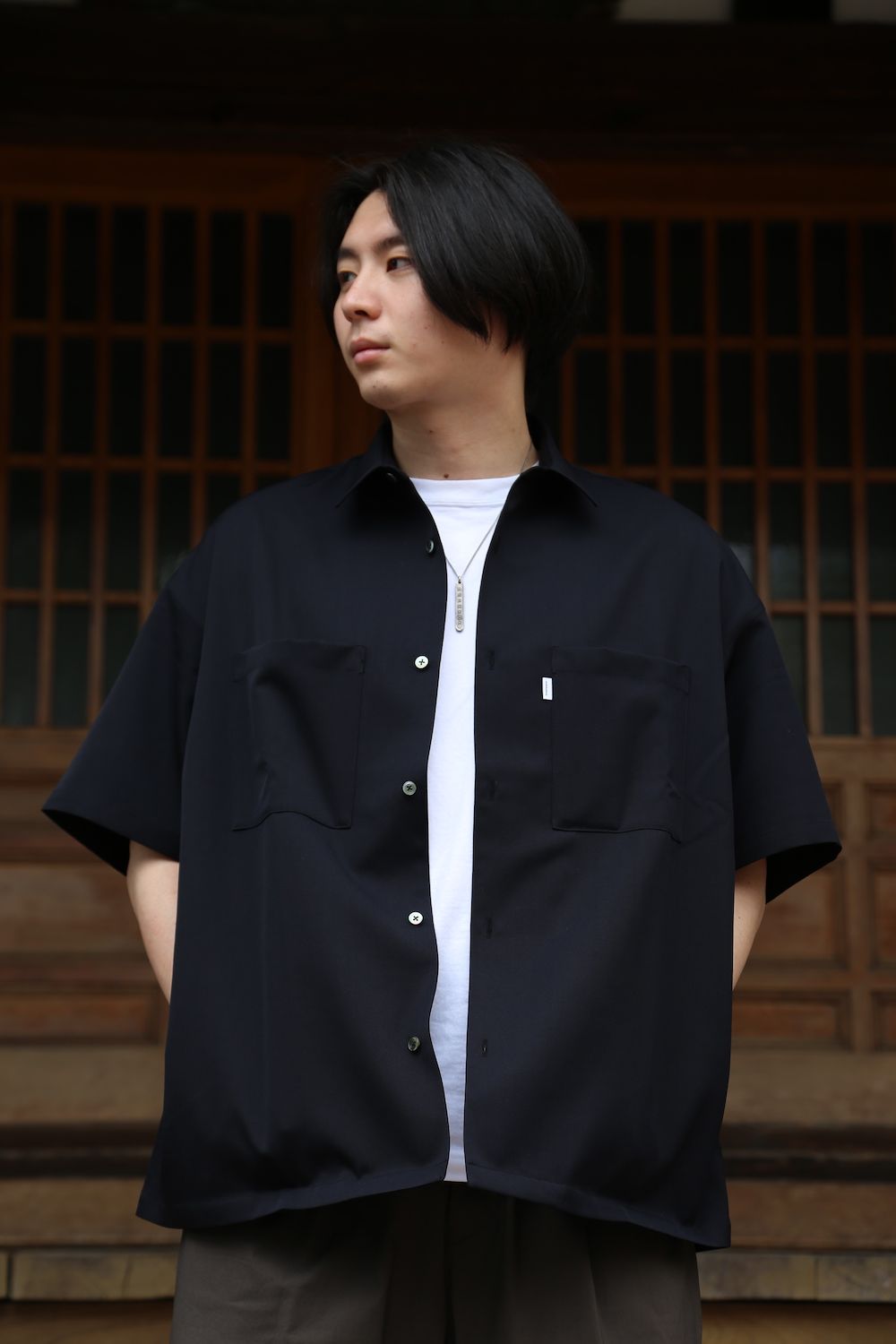 Graphpaper Selvage Wool S/S Oversized Box Shirt(GM212-50260) style