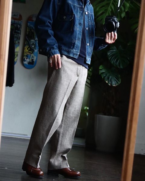 A.PRESSE Dead Stock Linen Trousersスタイル