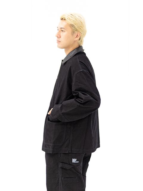 フレッシュサービス COTTON CANVAS LEATHER COLLAR WORK JACKET (BLACK) MARKスタイル