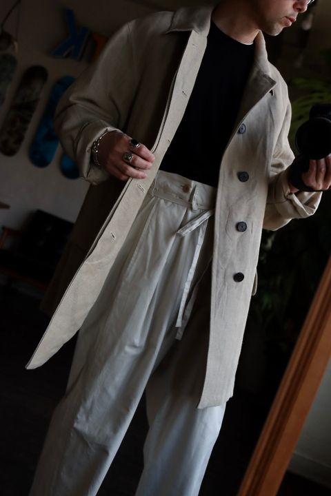 A.PRESSE Linen Half Coatスタイル