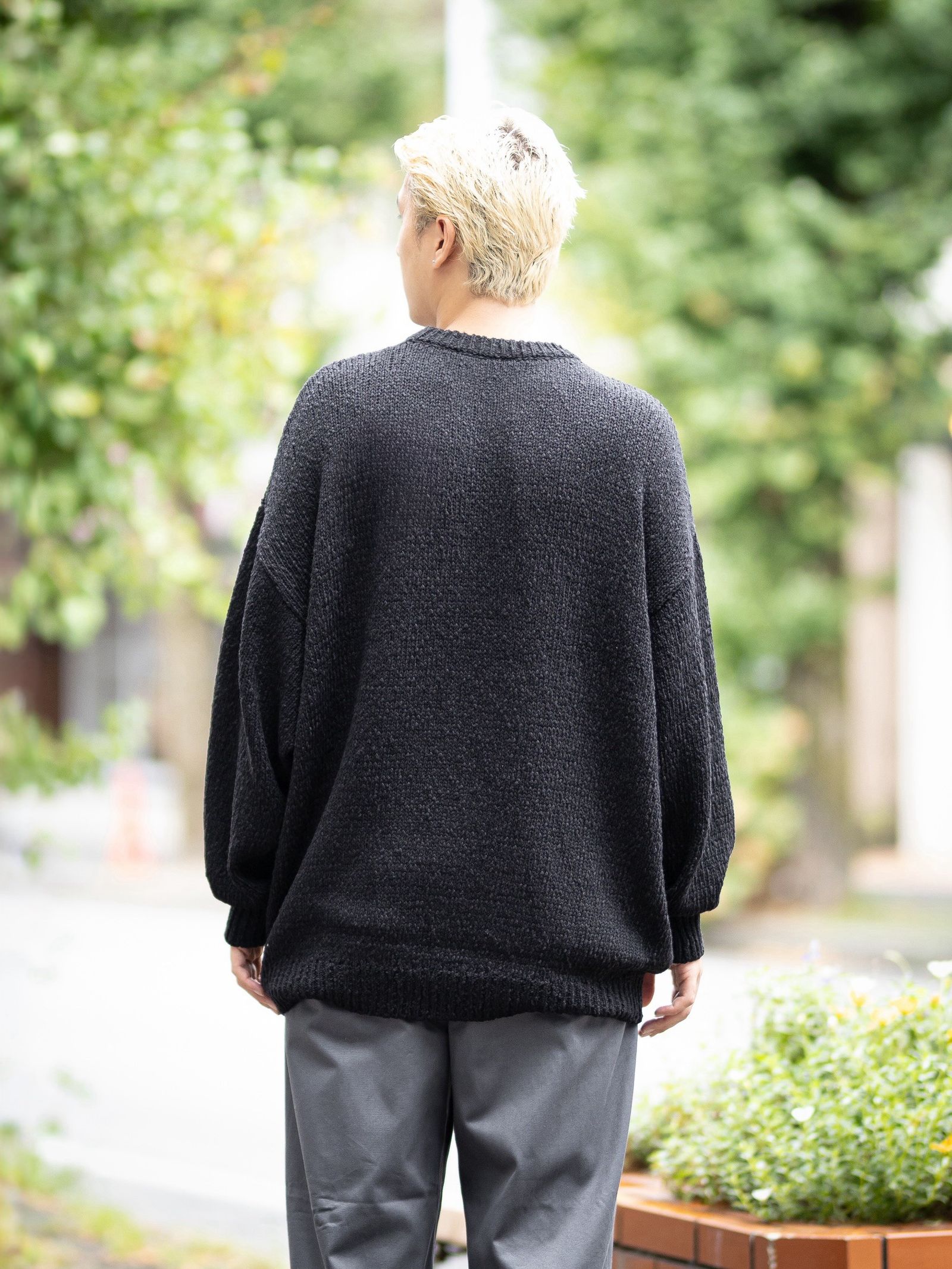 グラフペーパー Cotton Wool Slub Oversized Crew Neck Knit(GU263-80602)BLACK