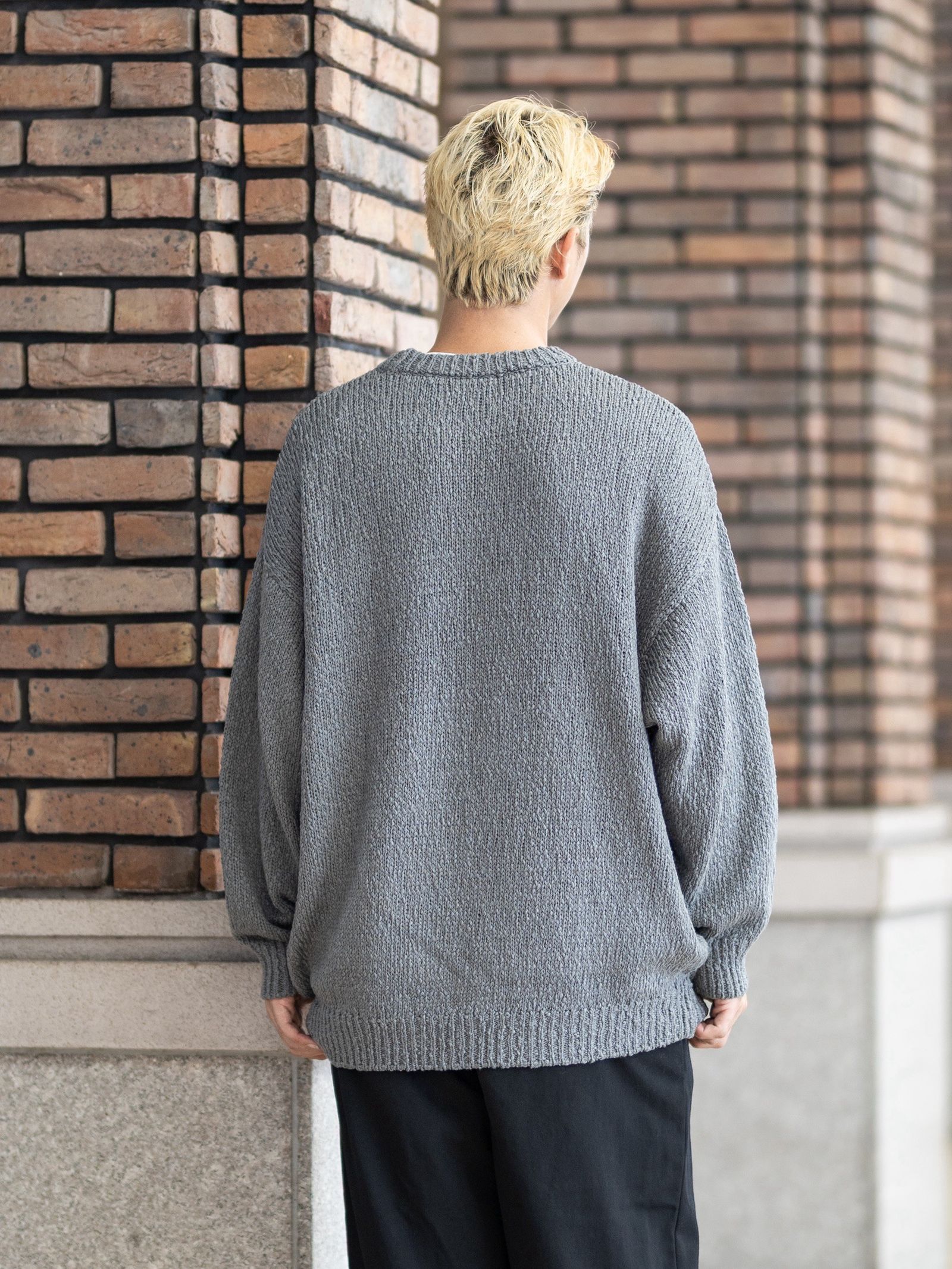グラフペーパー Cotton Wool Slub Oversized Crew Neck Knit(GU263-80602)STONE GRAY