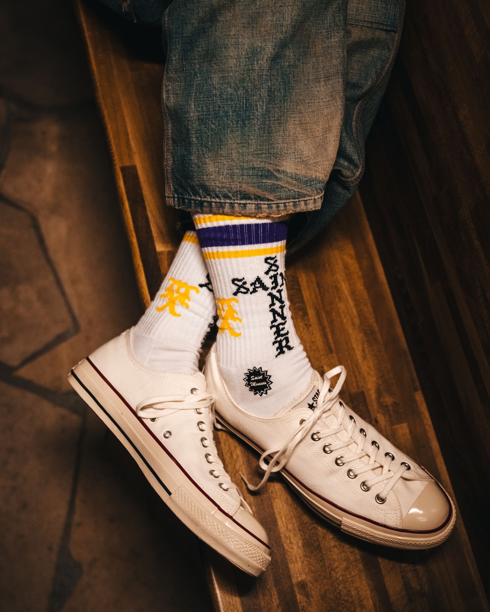 セントマイケル SINNER SOCKS (SM-HR1-0000-110)WHITE/PURPLE★10月11日(土)発売！