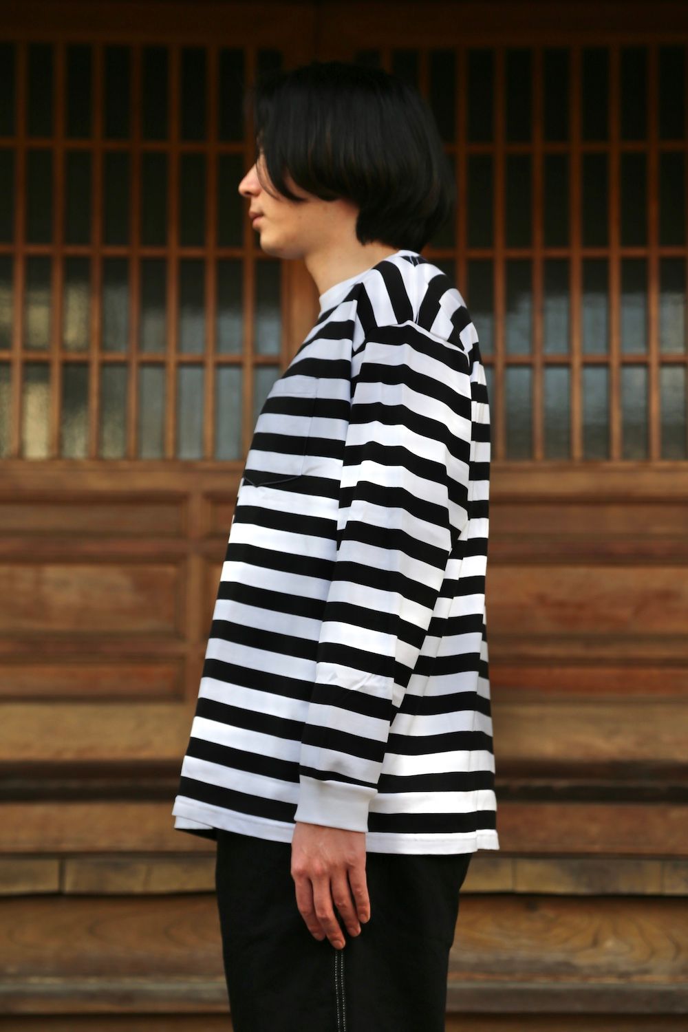 Graphpaper Border L/S Pocket Tee(GM203-70147B) style.2021.3.14.
