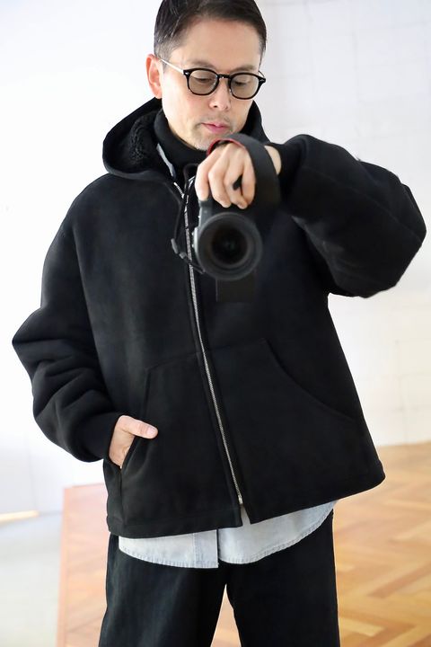 A.PRESSE Mouton ZIP leather Hoodieスタイル