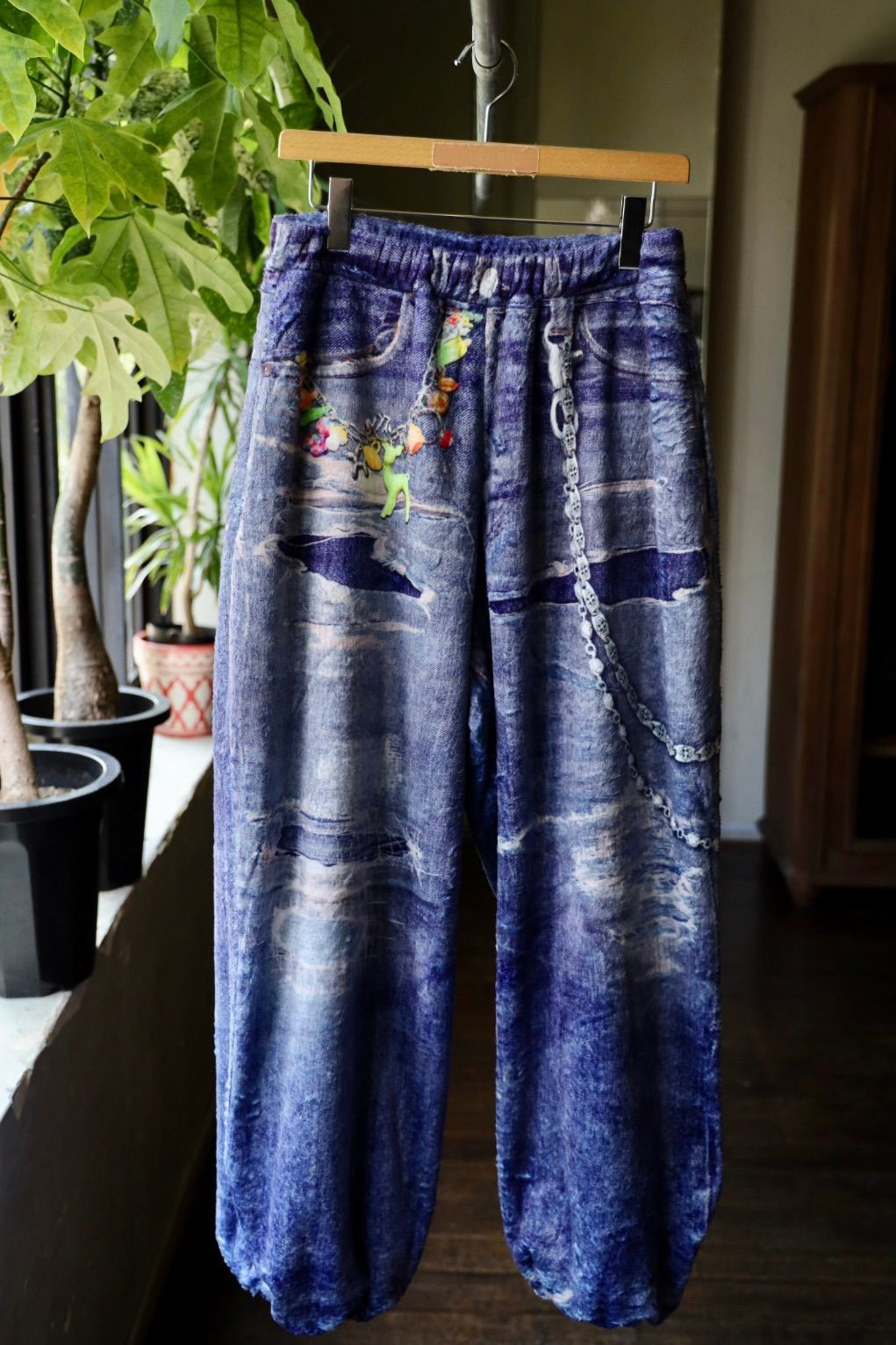 トーキングアバウト ジ アブストラクション 25AW FLEECE DENIM PRINT WIDE PANTS (2526AW-PT-005)BLUE☆新作発売！