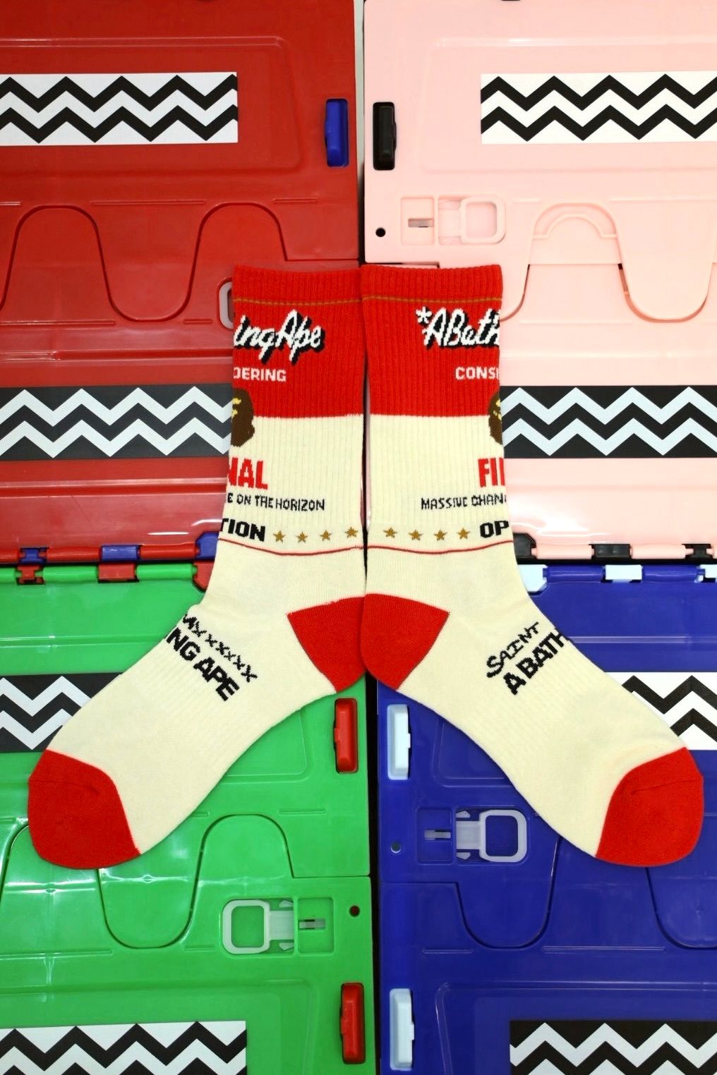 セントマイケル 26AW BAPE_SOCKS/FAINAL(SM-MK1-0000-C41)ECRU+RED
