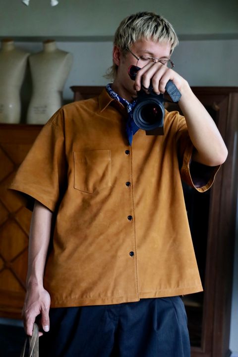 Graphpaper Cow Nubuck Leather S/S Oversized Regular Collar Shirt MARKスタイル