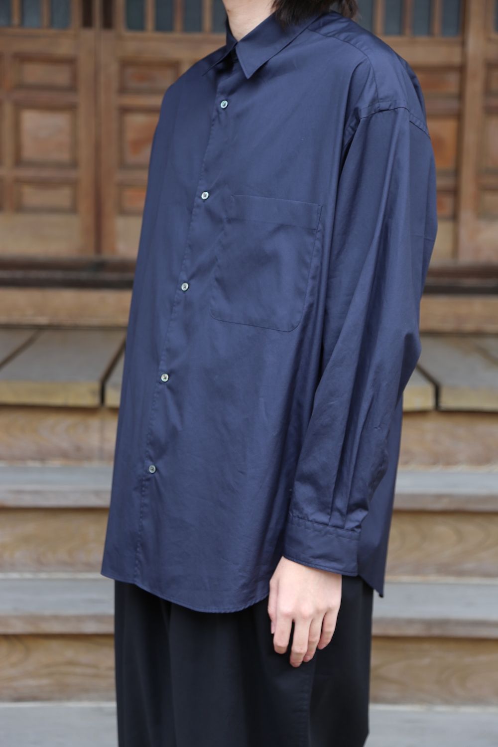 Graphpaper Broad L/S Oversized Regular Collar Shirt(GM203-50110B)NAVY style.2020.7.12.