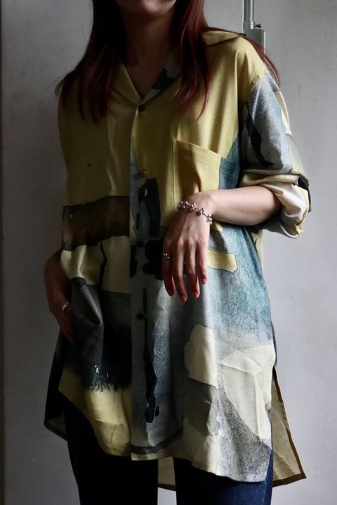 YOKE PRINTED OPEN COLLAR SHIRT"YELLOW"スタイル