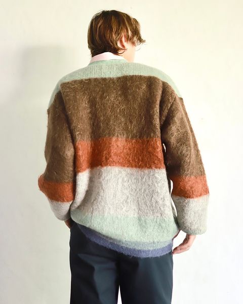 YOKE 23AW MOHAIR BORDER CARDIGAN"BROWN"スタイル