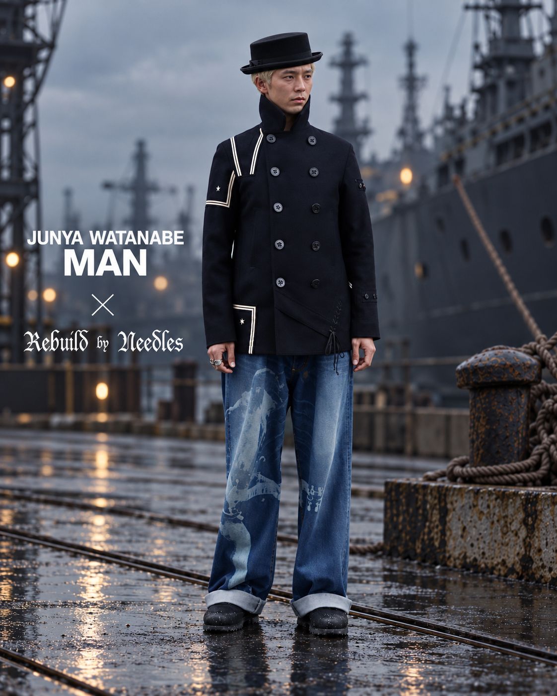 JUNYA WATANABE MAN ウールナイロンメルトン NEEDLES Wネーム Pコート  10月2日(金)新作発売！