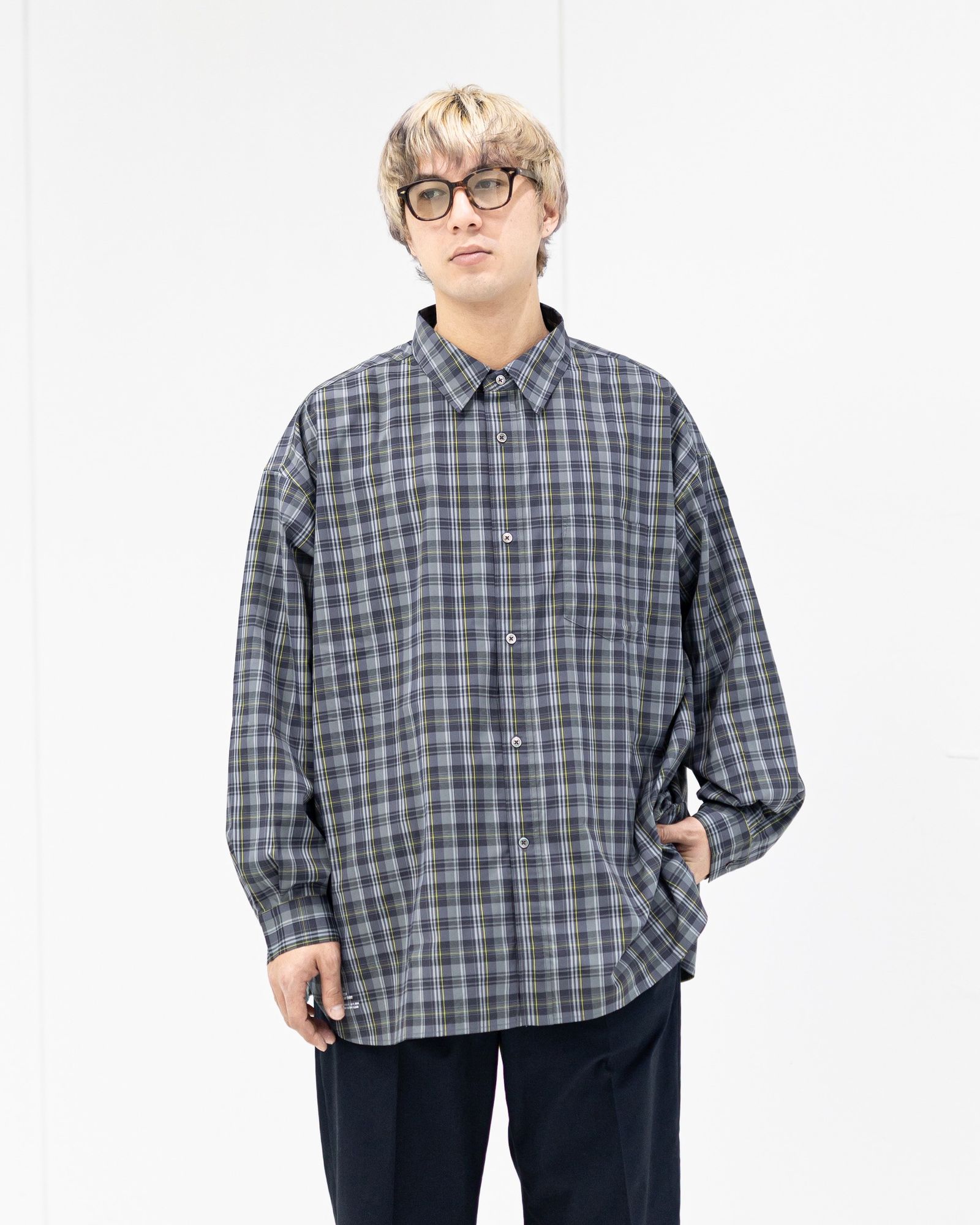 フレッシュサービス MADRAS DRY TECH REGULAR COLLAR SHIRT (FSC261-50251)GRAY