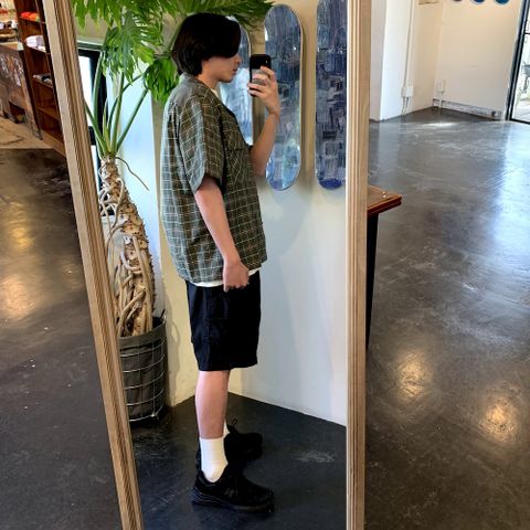 comme des garcons homme リネン綿チェック x 綿タイプライター S/S オープンカラーシャツ style.2022.5.17