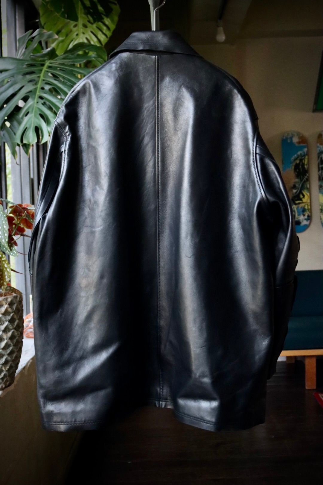 ヨーク23AW CUT-OFF LEATHER CAR COAT(YK22AW0401C)DEEP BLACK