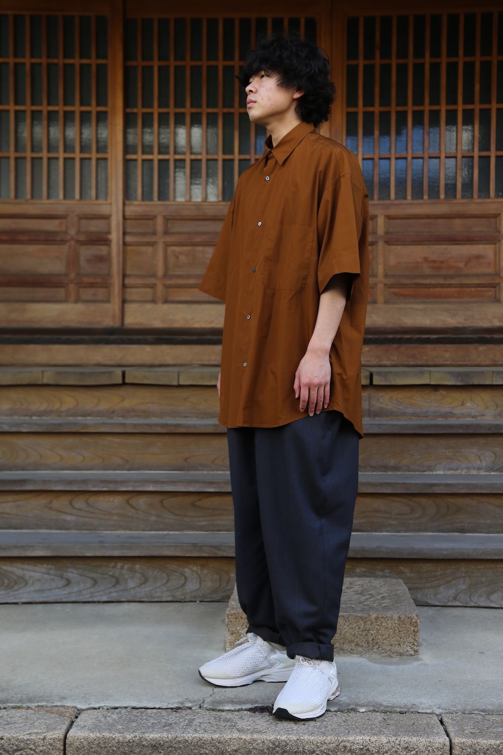 Graphpaper Broad Oversized S/S Regular Collar Shirt(GM212-50625B) style. 2021.05.23.