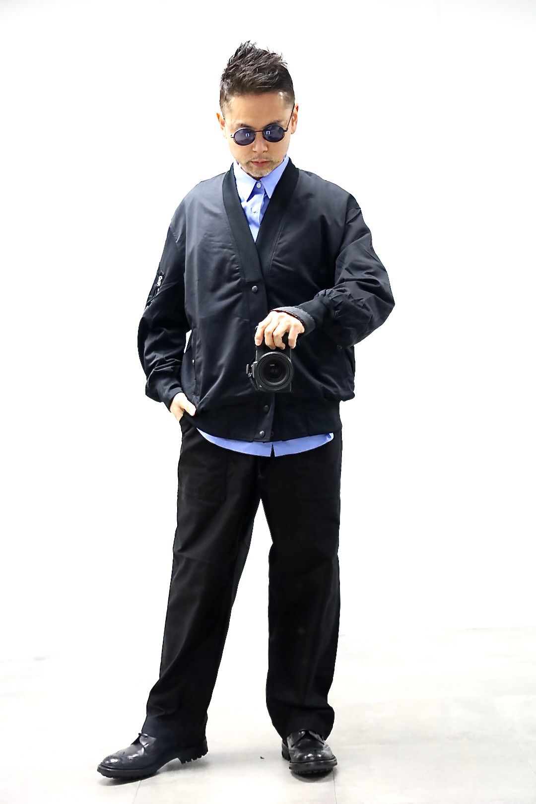 コムデギャルソンオム26SS 綿ナイロン裏毛ジャージカーディガン(HQ-T007-051)BLACK