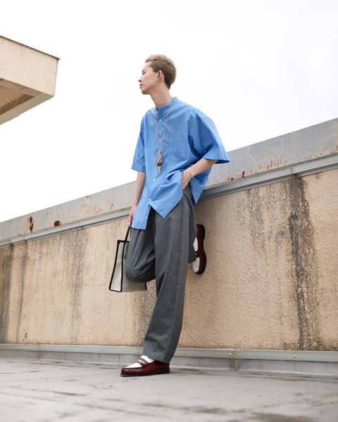 Graphpaper グラフペーパー23SS Broad S/S Oversized Band Collar Shirtスタイル