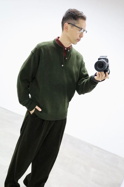 A.PRESSE 2026 STYLE1 Washed Silk Nep Henry Neck Sweater"OLIVE"スタイル