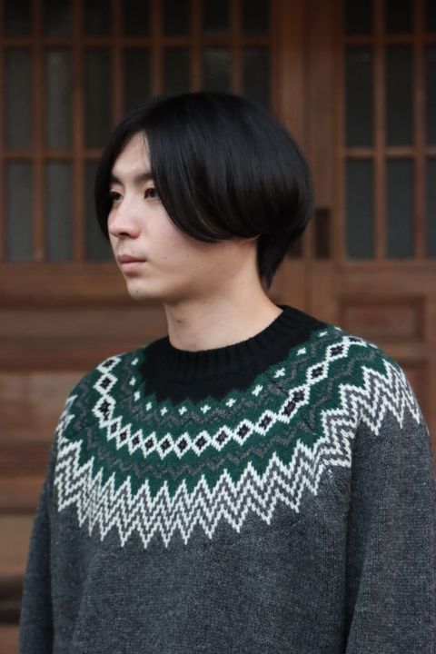 JUNYA WATANABE COMME des GARCONS MAN ウールジャガードニット求心柄"TOP GRAY"style
