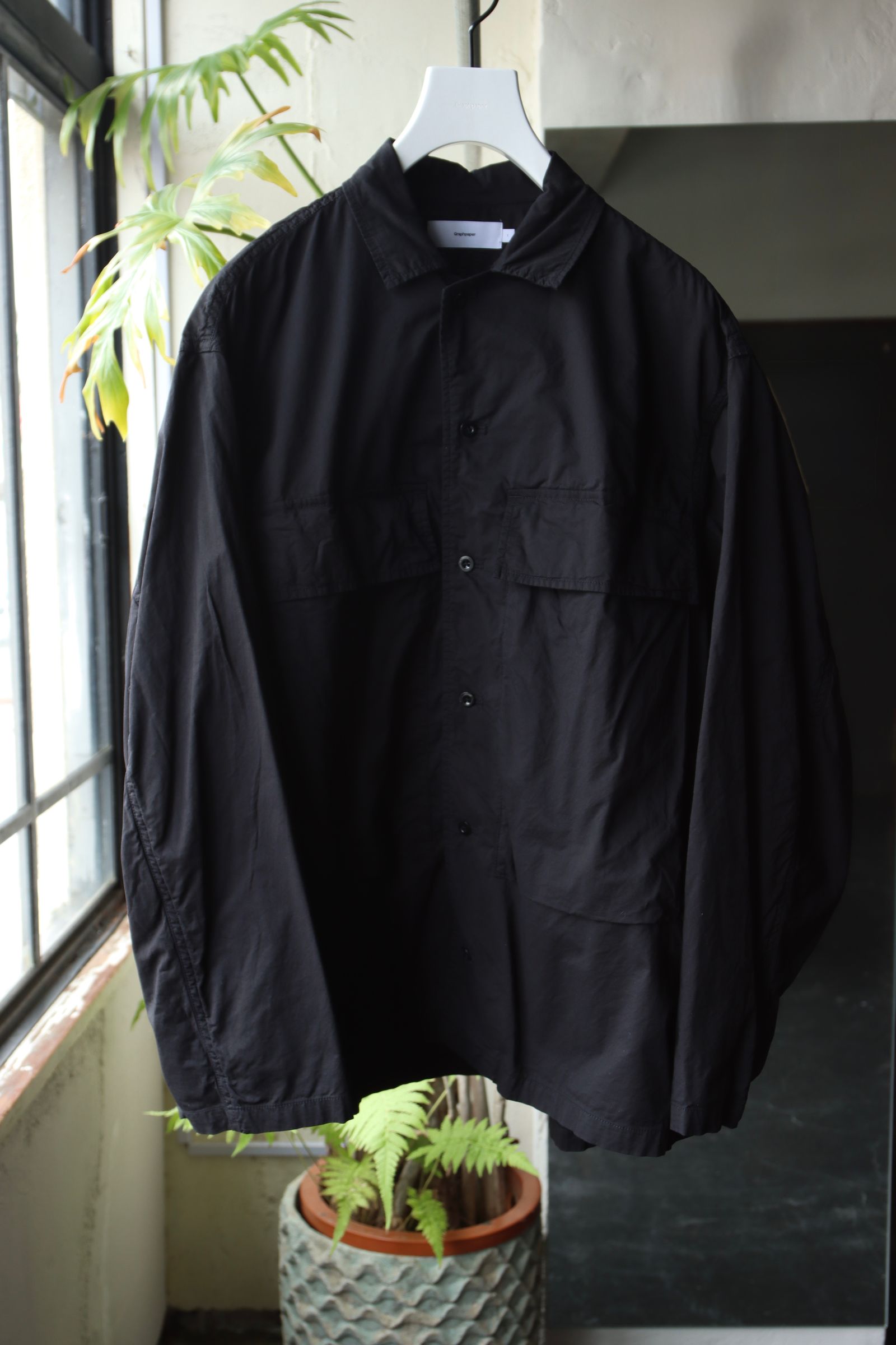グラフペーパー 25SS Garment Dyed Typewriter Fatigue Shirt(GM251-50091B)BLACK