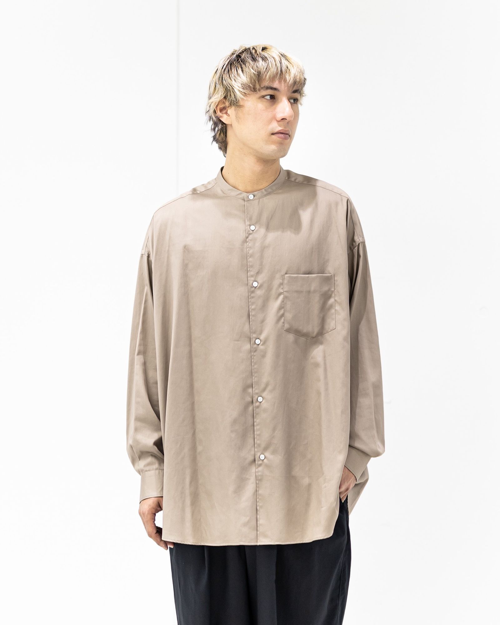 グラフペーパー26SS Silicon Poplin Oversized Band Collar Shirt(GM261-50181)TAUPE☆2月28日(土)発売！