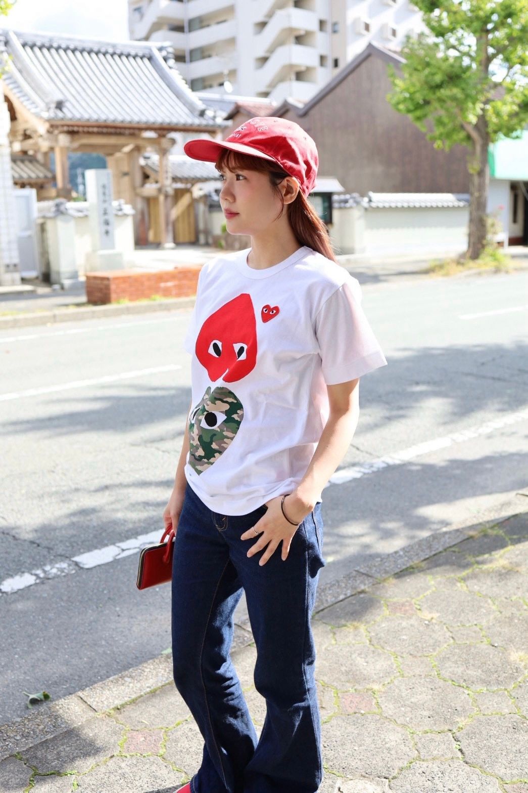 プレイコムデギャルソン REDエンブレムハートTシャツ(CAMO×RED)style.2025.11.3