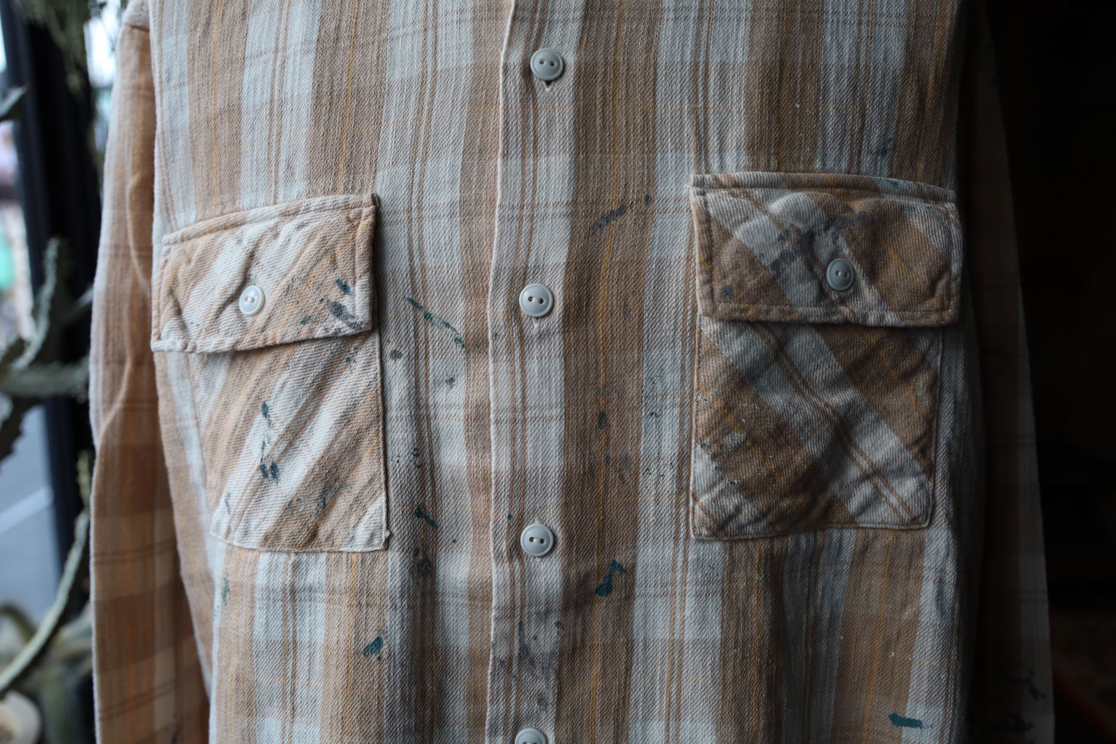 新品BOWWOW ヴィンテージ、ウォッシュ加工、パッチ、チェックシャツ BOWWOW HEAVY WEIGHT FLANNEL SHIRTS AGING GREEN × WHITE AGING