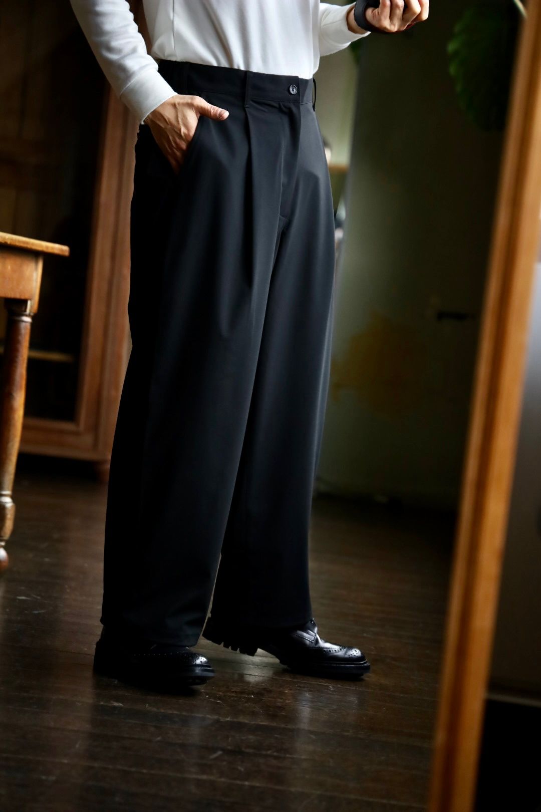 フレッシュサービス WOOLY CLOTH WIDE TROUSERS(FSC251-40109)BLACK