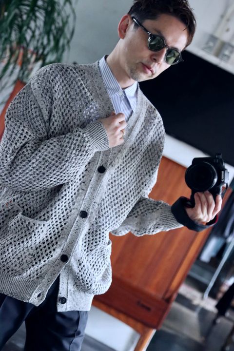 YOKE 22SS MESHED KNIT CARDIGAN"FOG WHITE"style.2022.2.21.