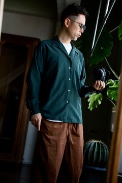 A.PRESSE US Silk Cotton Open Collar L/S Shirtスタイル