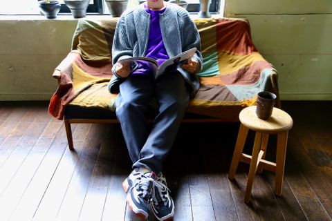 YOKE 3G BACK ZIP RIB CREW NECK "BLUEGRAY"styel.2020.9.12.