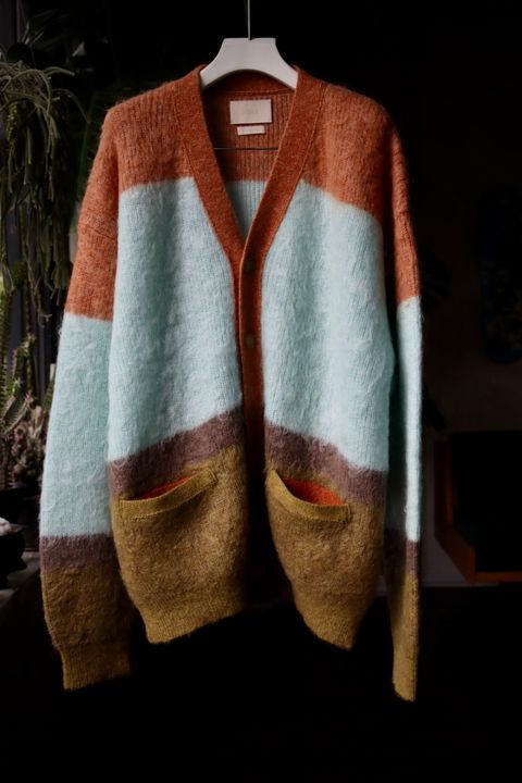 ヨーク23AW MOHAIR BORDER CARDIGAN(YK23FW0571S)PINK