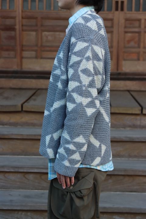 KHOKI Washi knit cardigan(22SS-K-03),Madras check shirt(22SS-B-03) style. 2022.02.21.