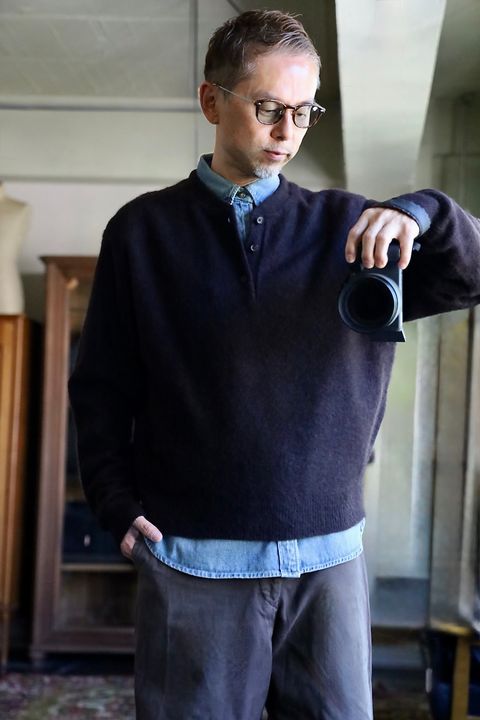 A.PRESSE 2026 STYLE2 Brushed Cashmere Middle Gauge Henley Neck Sweater"BROWN"スタイル2026.10.3.