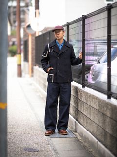 ジュンヤワタナベマン 26FW ウールナイロンメルトン NEEDLES Wネーム Pコート (WR-J105-051)NAVY☆10月2日(金)発売！