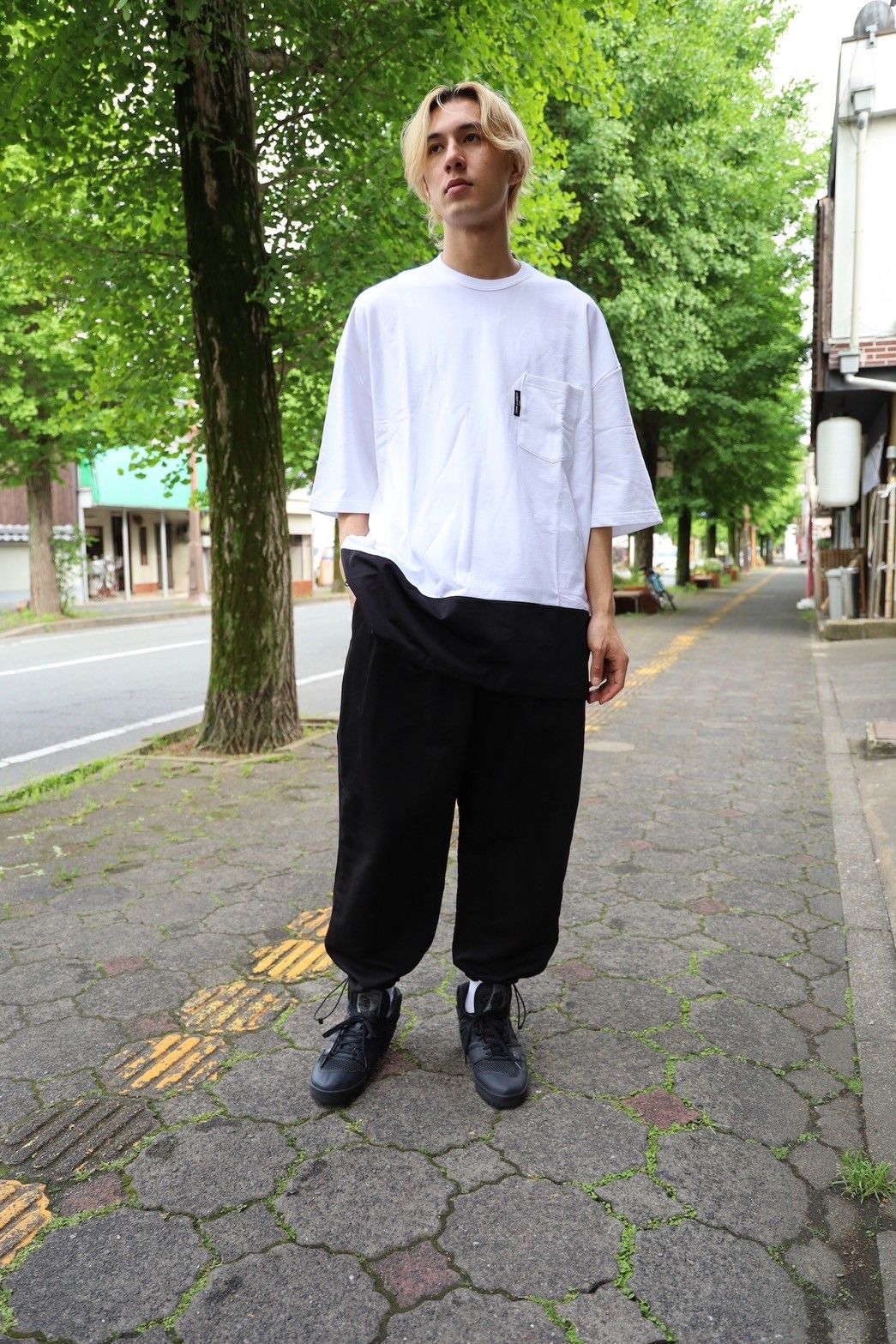 COMME des GARCONS 異素材切り替えTシャツ(white x black) Style 
