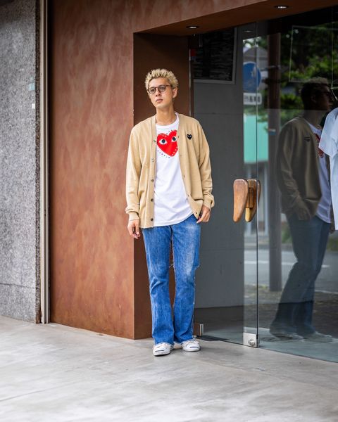 PLAY COMME des GARCONS V-NECK CARDIGAN MARKスタイル