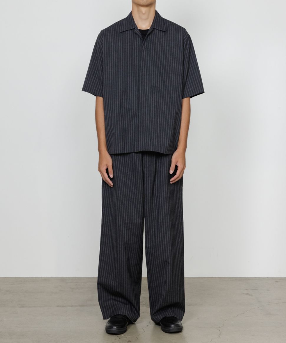 marka 26SS FLY FRONT OPEN COLLAR S/S SHIRT(M26A11SH02B)GRAY STRIPE☆新作発売！