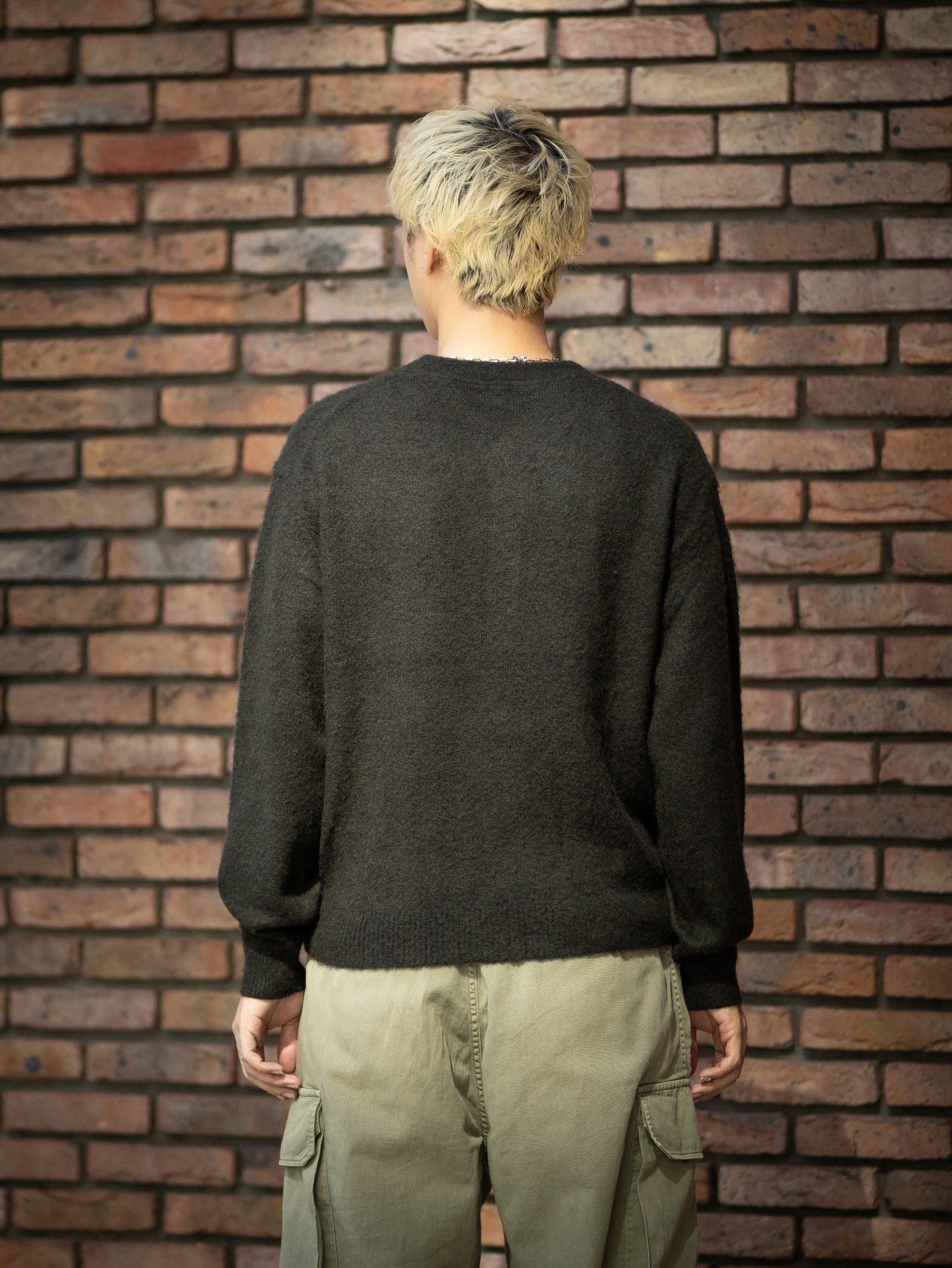 A.PRESSE Brushed Cashmere Middle Gauge Henley Neck Sweater (OLIVE)MARKスタイル！