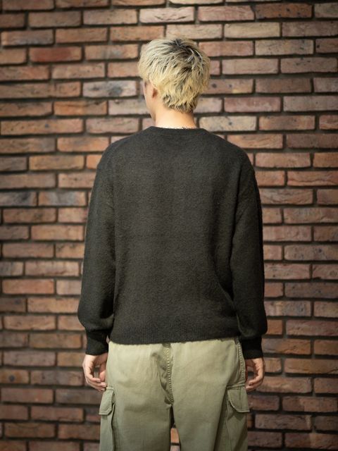A.PRESSE Brushed Cashmere Middle Gauge Henley Neck Sweater (OLIVE)MARKスタイル！