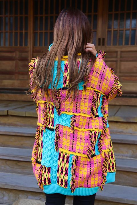 KIDILL Chaotic Argyle Tartan Cardigan"Yellow×Pink"Style.2020.12.14.